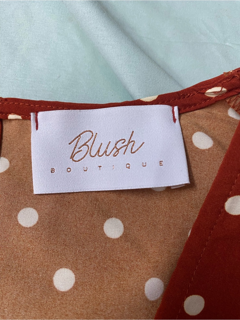 Blush Boutique Polka Dot Romper Rust Brown Ruffle Skort Inset Smocked V Neck LG - Picture 7 of 10
